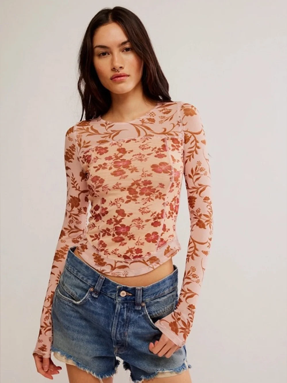 NWOT Free People Betty’s Garden Top in Coral Combo XS